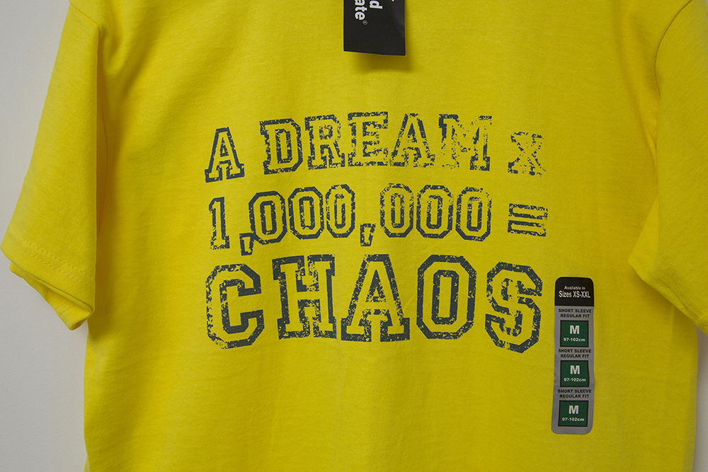 A DREAM X 1,000,000 = CHAOS, 2015, screen print, Primark t-shirt, detail
